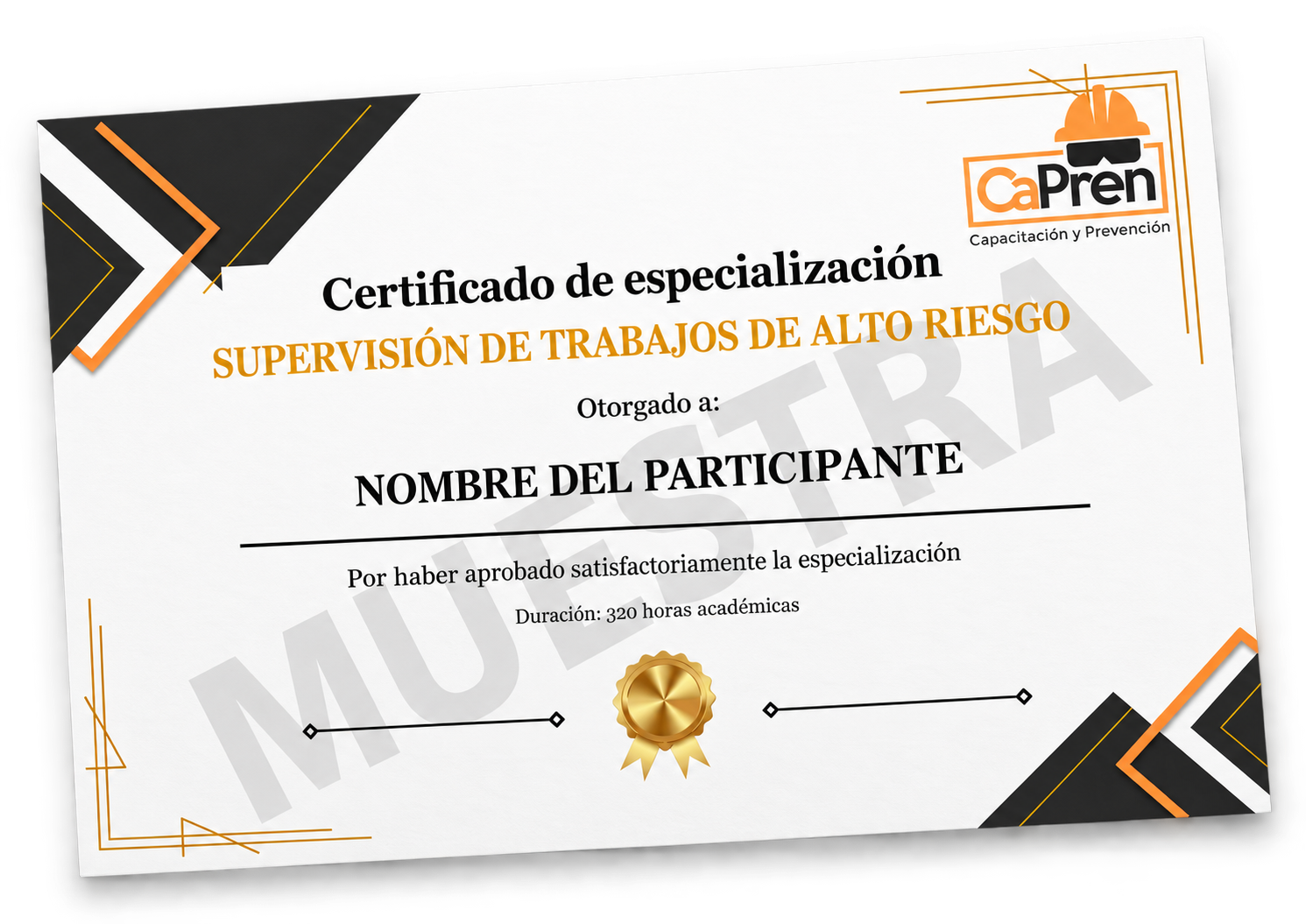 Muestra referencial del frente del certificado