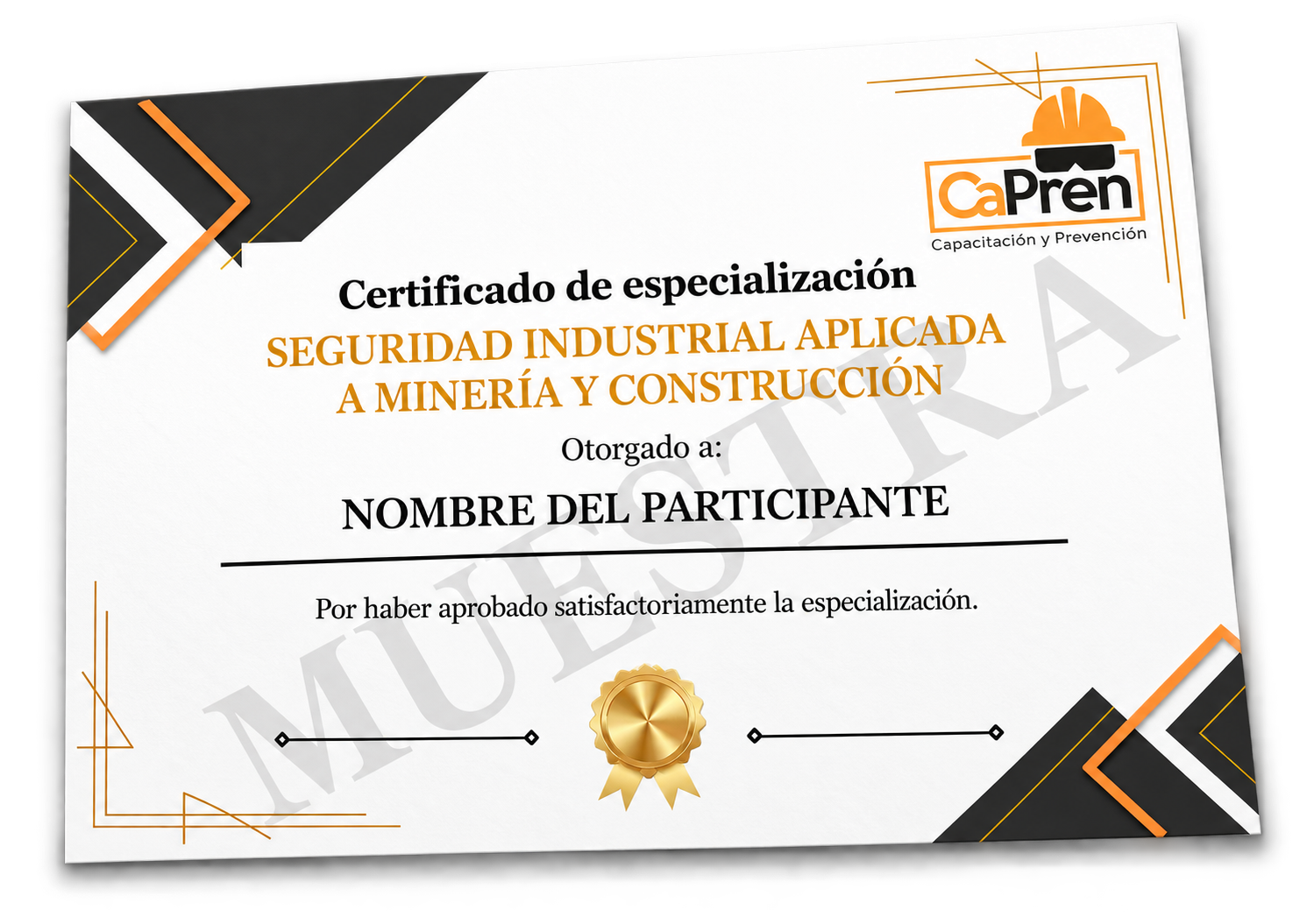 Muestra referencial del frente del certificado